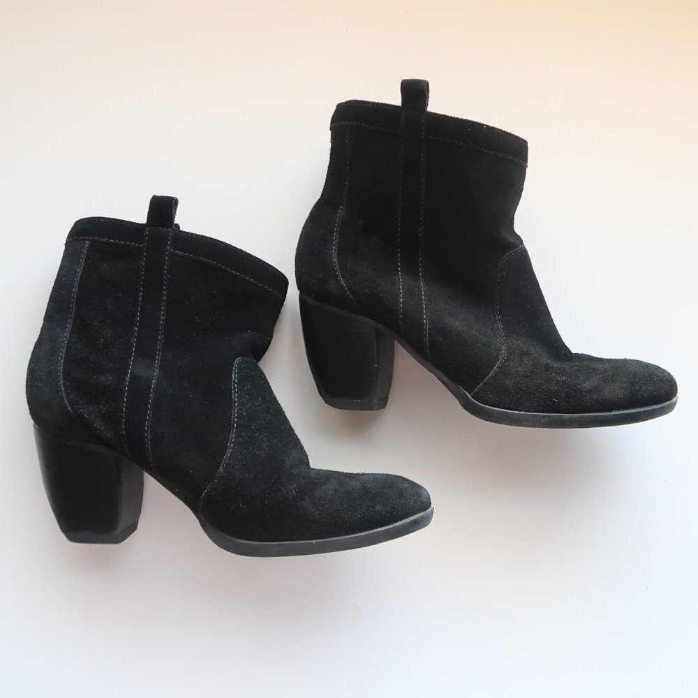 Madison Harding Suede leather Pull-on Round Toe Block Heel Ankle Boots / Booties